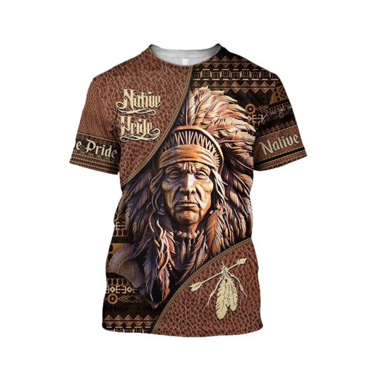 Native American T-Shirt Proud Native American Pride Wood Pattern T-Shirt Brown Unisex - Trendy Gift For Men & Women