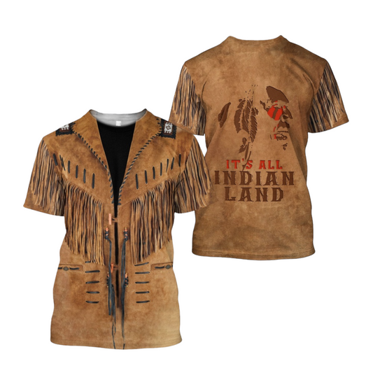 Native American T-Shirt It’S All Indian Land Native American T-Shirt Brown Unisex - Trendy Gift For Men & Women