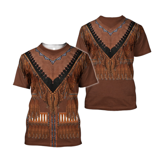 Native American T-Shirt Vintage Style Native American Pattern T-Shirt Brown Unisex - Trendy Gift For Men & Women