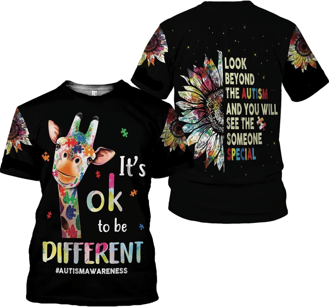 Autism T-Shirt It'S Okay To Be Different Giraffe Graphic T-Shirt Black Unisex - Trendy Gift For Men & Women