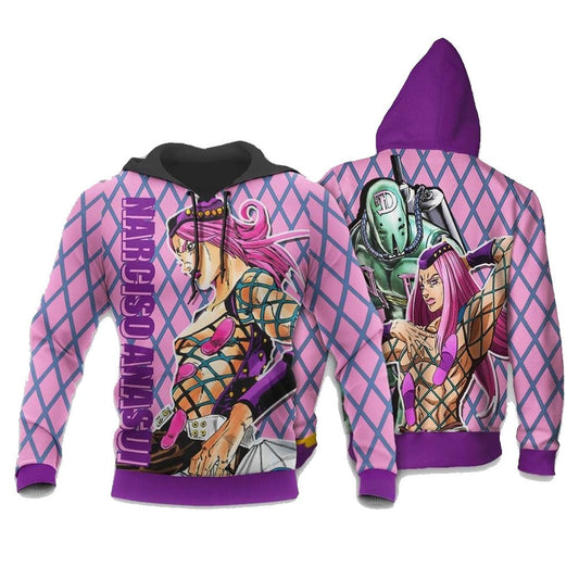 Jojos Bizarre Adventure Hoodie Narciso Anasui Graphic Square Pattern Hoodie Pink Unisex - Cozy Hoodie For Cold Weather