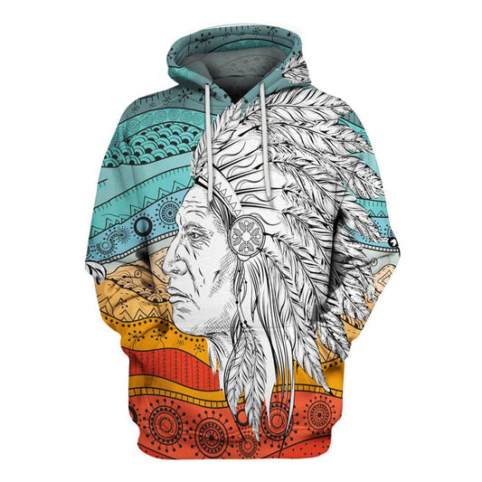 Native American Hoodie Native American Indian Chief Symbol Hoodie Blue Orange Unisex - Cozy Hoodie For Cold Weather