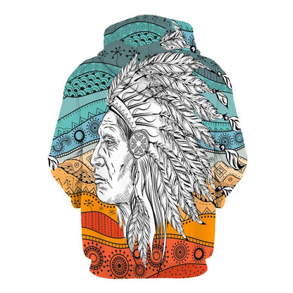 Native American Hoodie Native American Indian Chief Symbol Hoodie Blue Orange Unisex - Cozy Hoodie For Cold Weather