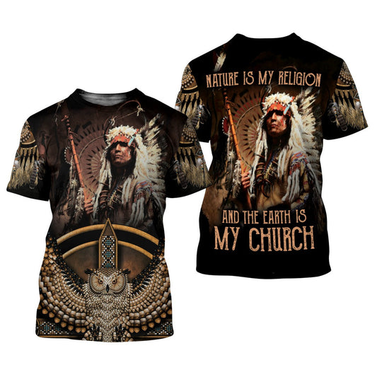 Native American T-Shirt Nature Is My Religion T-Shirt Black Brown Unisex - Trendy Gift For Men & Women