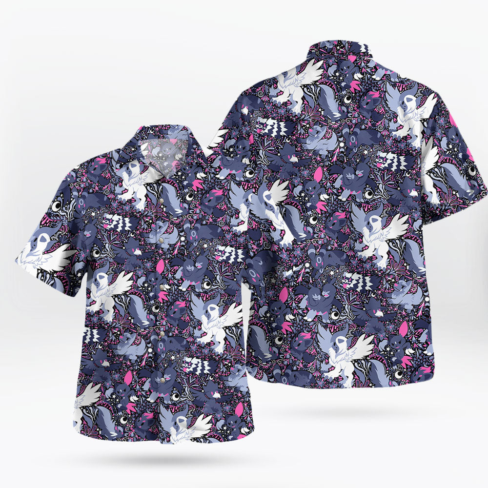 Night Slash Pokemon Hawaiian Shirt – Dark Tone Battle Style - Tropi Hawaiian Shirts