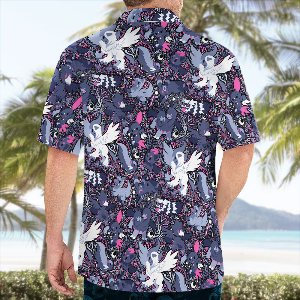 Night Slash Pokemon Hawaiian Shirt – Dark Tone Battle Style - Tropi Hawaiian Shirts