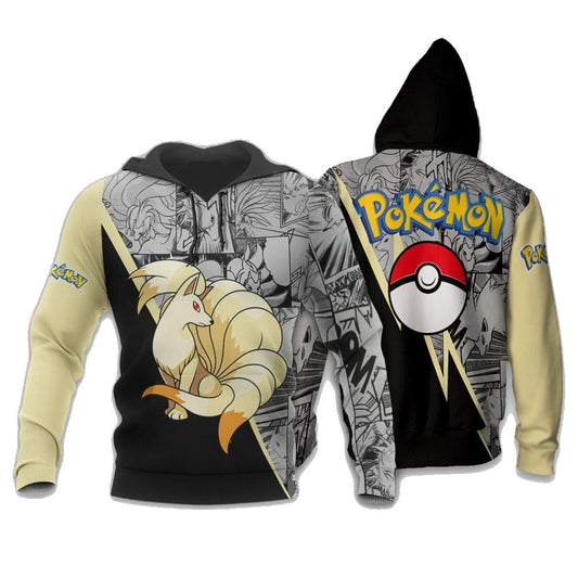 Pokemon Hoodie Ninetales Graphic Manga Style Hoodie Black Yellow Unisex - Cozy Hoodie For Cold Weather