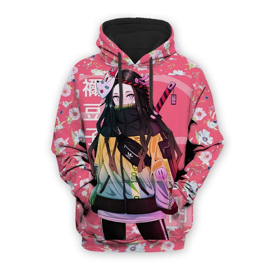  Demon Slayer Hoodie Nezuko Kamado Floral Pink Hoodie Kimetsu No Yaiba Hoodie Demon Slayer Apparel