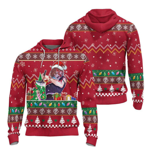 Jujutsu Kaisen Hoodie Nobara Fighting Christmas Pattern Hoodie Red Unisex - Cozy Hoodie For Cold Weather
