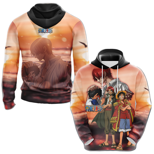 One Piece Hoodie One Piece Luffy X Shanks On Beach T-Shirt Colorful Unisex - Trendy Gift For Men & Women