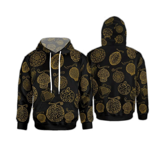 One Piece Hoodie One Piece Fruit Devil Pattern Hoodie Black Yellow Unisex