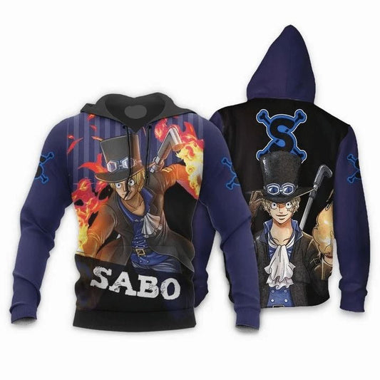 One Piece Hoodie One Piece Sabo Character Graphic Hoodie Black Blue Unisex