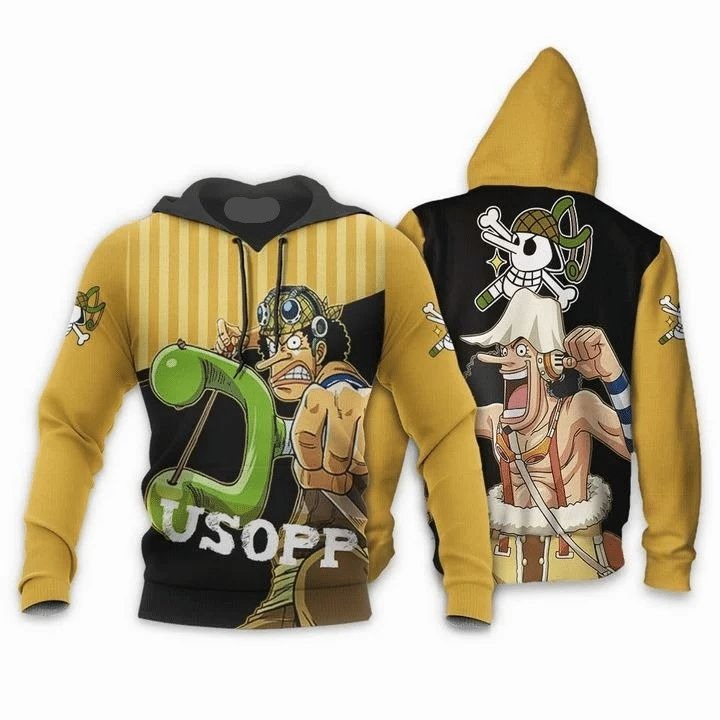 One Piece Hoodie One Piece Usopp Character Graphic Hoodie Black Yellow Unisex