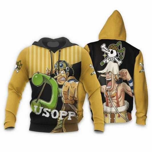 One Piece Hoodie One Piece Usopp Character Graphic Hoodie Black Yellow Unisex