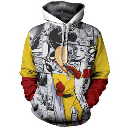 One Punch Man Hoodie Saitama Singing Manga Pattern Hoodie White Unisex - Cozy Hoodie For Cold Weather