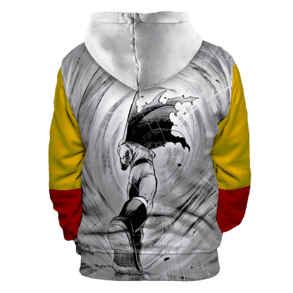 One Punch Man Hoodie Saitama Singing Manga Pattern Hoodie White Unisex - Cozy Hoodie For Cold Weather