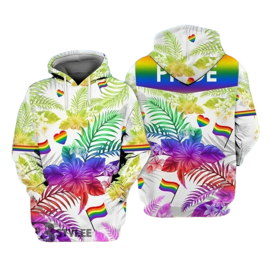 Lgbt Hoodie Pride Lgbt Plumeria Flower Pattern Hoodie Colorful Unisex - Cozy Hoodie For Cold Weather