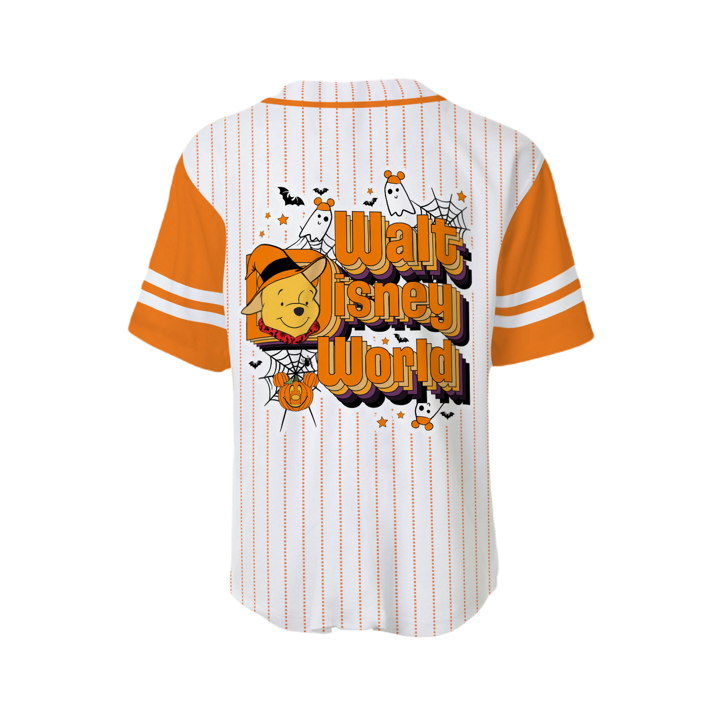 Winnie the Pooh Baseball Jersey Halloween Walt Disney World Winnie the Pooh Jersey Shirt White Orange Unisex Adult
