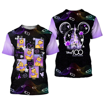 Disney T-Shirt Winnie The Pooh Square Disney 100 Years Of Wonder T-Shirt Black Purple Unisex Adults New Release - Trendy Gift For Men & Women