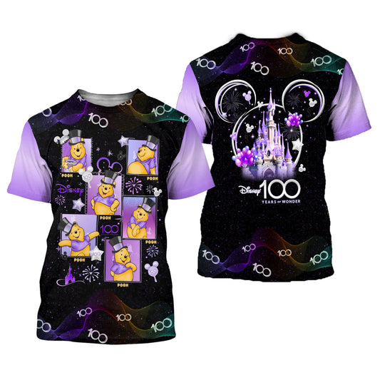 Disney T-Shirt Winnie The Pooh Square Disney 100 Years Of Wonder T-Shirt Black Purple Unisex Adults New Release - Trendy Gift For Men & Women