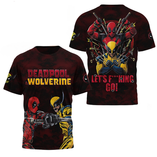 Deadpool T-Shirt Marvel Deadpool And Wolverine Let'S Fcking Go T-Shirt Black Red Unisex - Trendy Gift For Men & Women