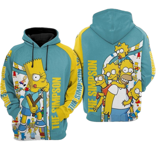 The Sympsons Hoodie The Simpson Family Bart Graphic Hoodie Yellow Blue Unisex - Cozy Hoodie For Cold Weather