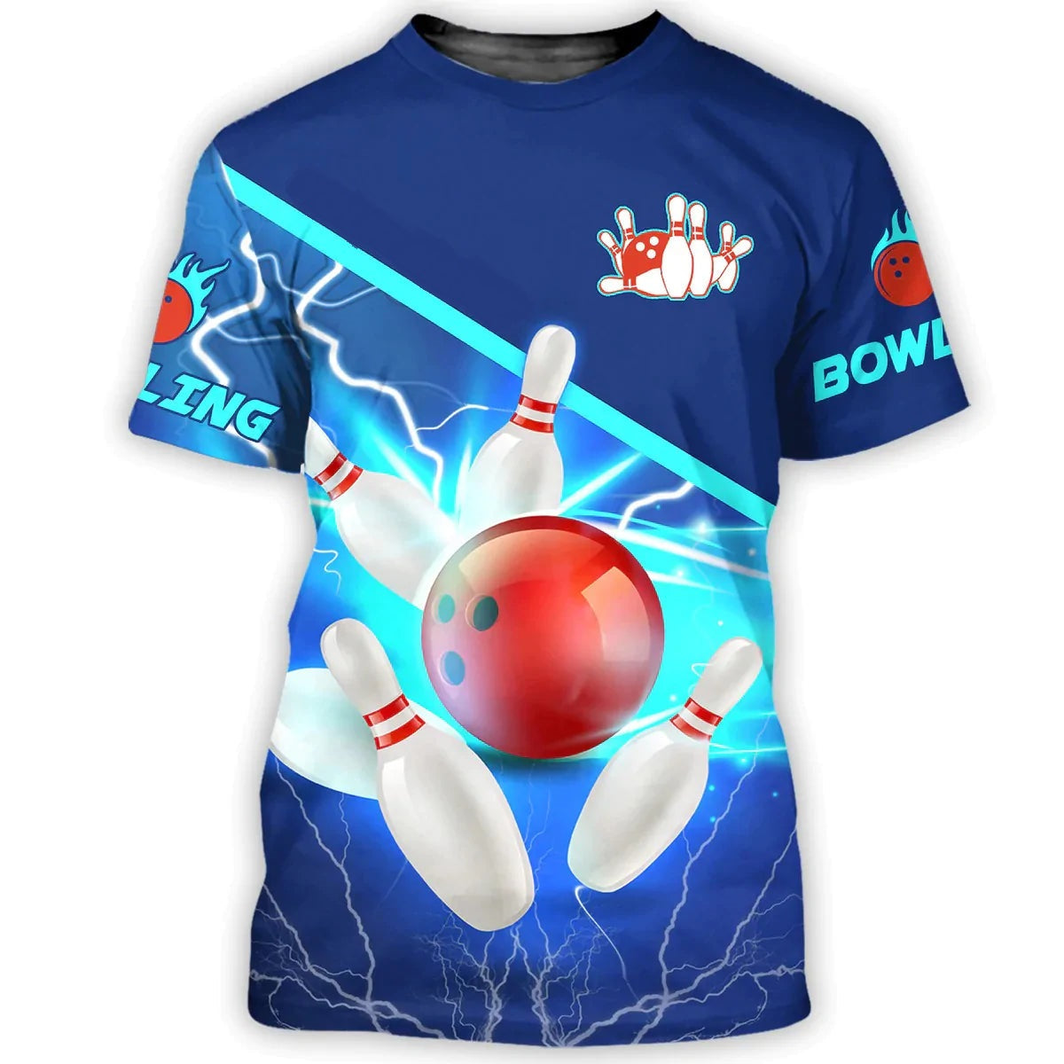 Bowling Hoodie Bowling Pins And Balls Thunder Pattern T-shirt Blue Unisex