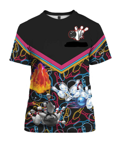 Bowling T-shirt Bowling Pins And Balls Pattern T-shirt Black Unisex