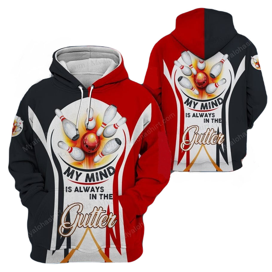Bowling Hoodie My Mind Is Always In The Gutter T-shirt Black Red Unisex