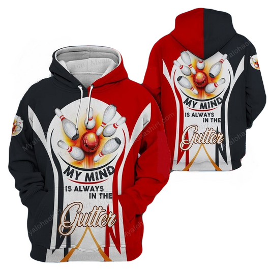 Bowling Hoodie My Mind Is Always In The Gutter T-shirt Black Red Unisex