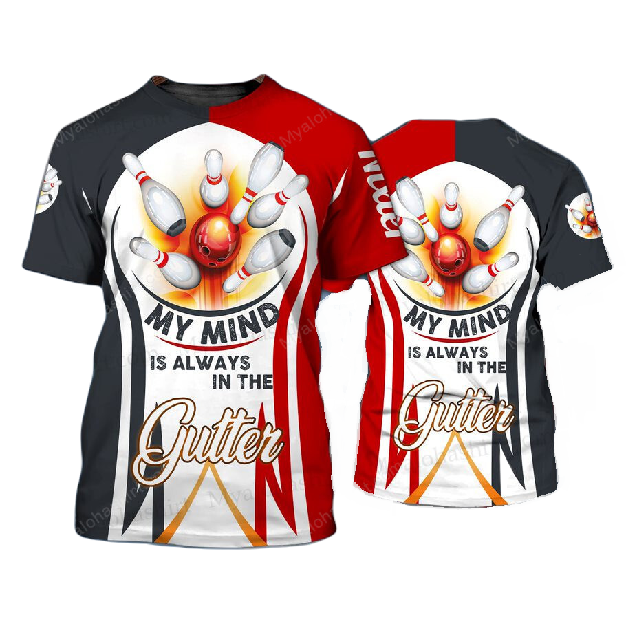 Bowling Hoodie My Mind Is Always In The Gutter T-shirt Black Red Unisex