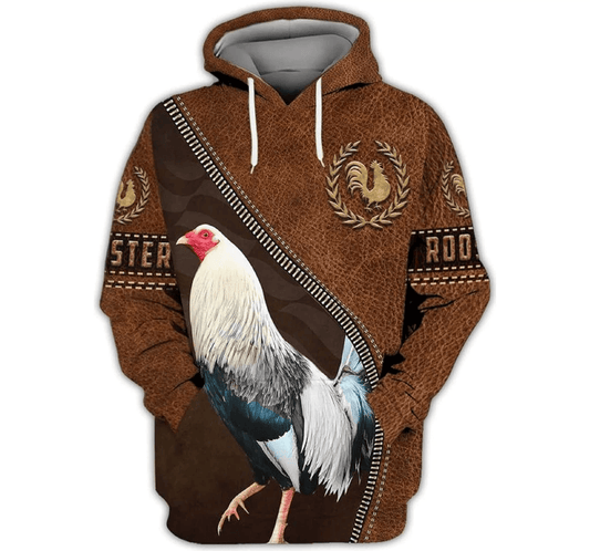 Chicken Hoodie Gray Rooster Leather Pattern Hoodie Brown Unisex - Cozy Hoodie For Cold Weather