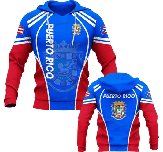 Puerto Rico Hoodie Puerto Rico Coat Of Arms Pattern Hoodie Blue Unisex - Cozy Hoodie For Cold Weather
