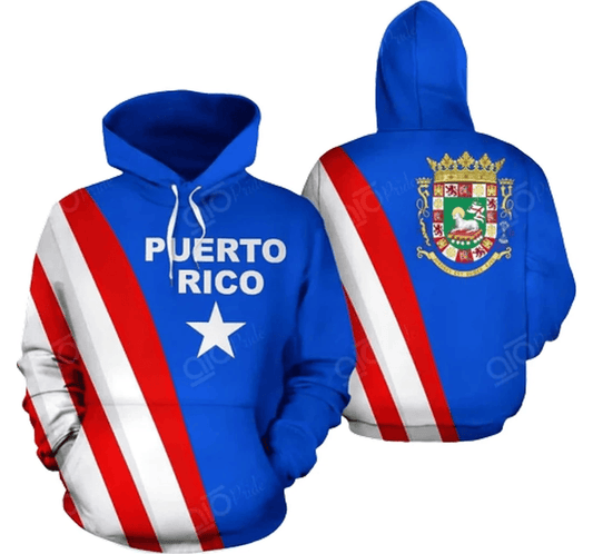 Puerto Rico Hoodie Coat Of Arms Of Puerto Rico Graphic Hoodie White Blue Unisex - Cozy Hoodie For Cold Weather