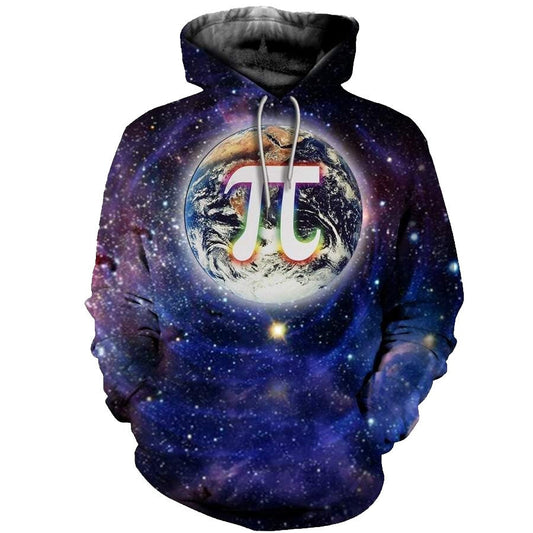 Pi Hoodie Pi Symbol Galaxy Earth Graphic Hoodie Math Hoodie Blue Unisex - Cozy Hoodie For Cold Weather