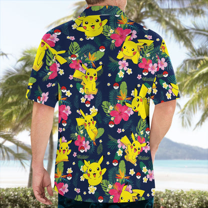 Pikachu Floral Pattern Hawaiian Shirt – Tropical Summer Style | Tropi Hawaiian Shirts Store