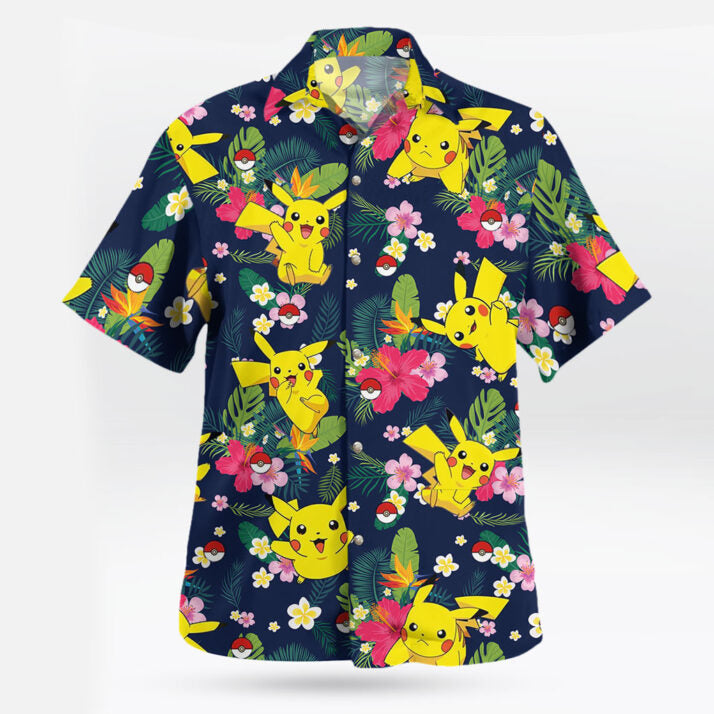 Pikachu Floral Pattern Hawaiian Shirt – Tropical Summer Style | Tropi Hawaiian Shirts Store