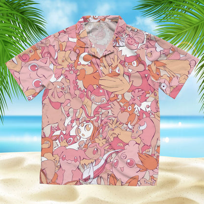 Pink Normal-Type Pokémon Collage Hawaiian Shirt | Tropi Hawaiian Shirts Store
