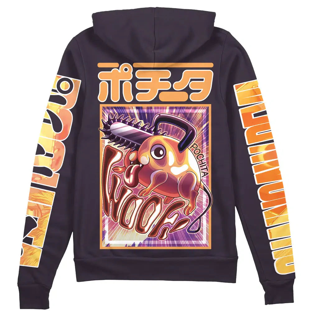 Chainsaw Man Zip Hoodie Pochinta Chainsaw Devil Zip Hoodie Black Orange Unisex - Cozy Hoodie For Cold Weather