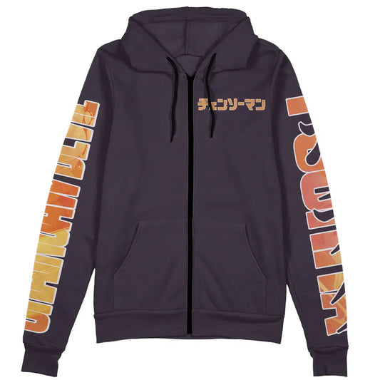 Chainsaw Man Zip Hoodie Pochinta Chainsaw Devil Zip Hoodie Black Orange Unisex - Cozy Hoodie For Cold Weather