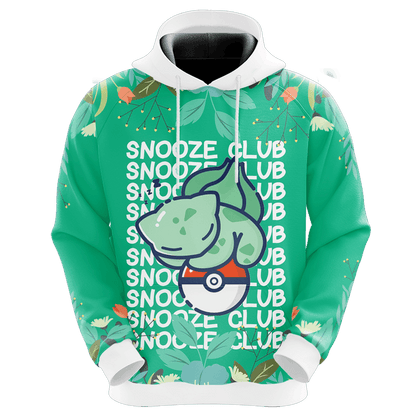 Pokemon Hoodie Chibi Cute Bulbasaur Snooze Club Hoodie Green Unisex - Cozy Hoodie For Cold Weather