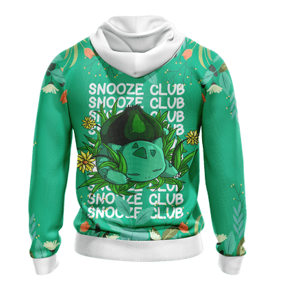 Pokemon Hoodie Chibi Cute Bulbasaur Snooze Club Hoodie Green Unisex - Cozy Hoodie For Cold Weather