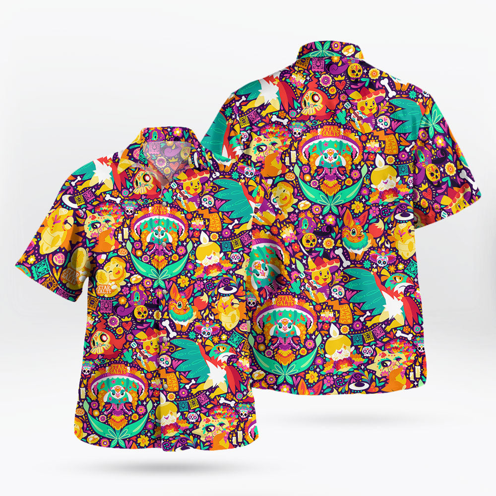 Pokemon Dia de los Muertos Hawaiian Shirt – Sugar Skull Tropical Style | Tropi Hawaiian Shirts Store