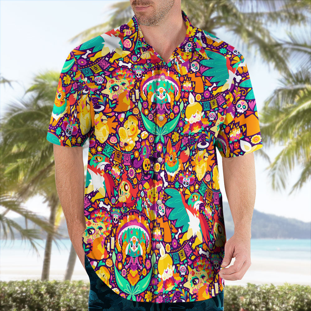 Pokemon Dia de los Muertos Hawaiian Shirt – Sugar Skull Tropical Style | Tropi Hawaiian Shirts Store