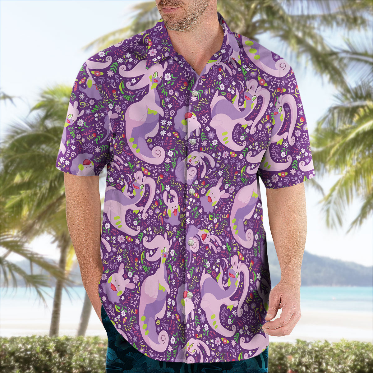 Pokemon Goodra Purple Floral Hawaiian Shirt | Tropi Hawaiian Shirts Store