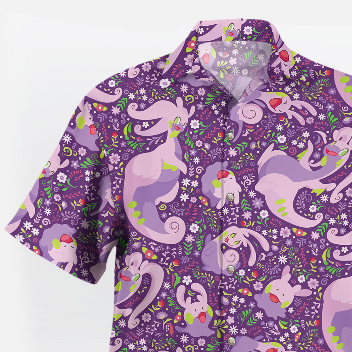 Pokemon Goodra Purple Floral Hawaiian Shirt | Tropi Hawaiian Shirts Store