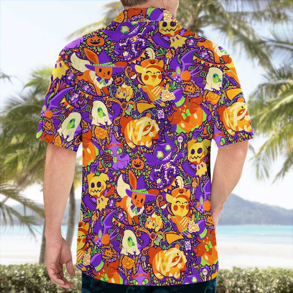 Pokemon Halloween Party Shirt – Eevee Pikachu Mimikyu Design | Tropi Hawaiian Shirts Store