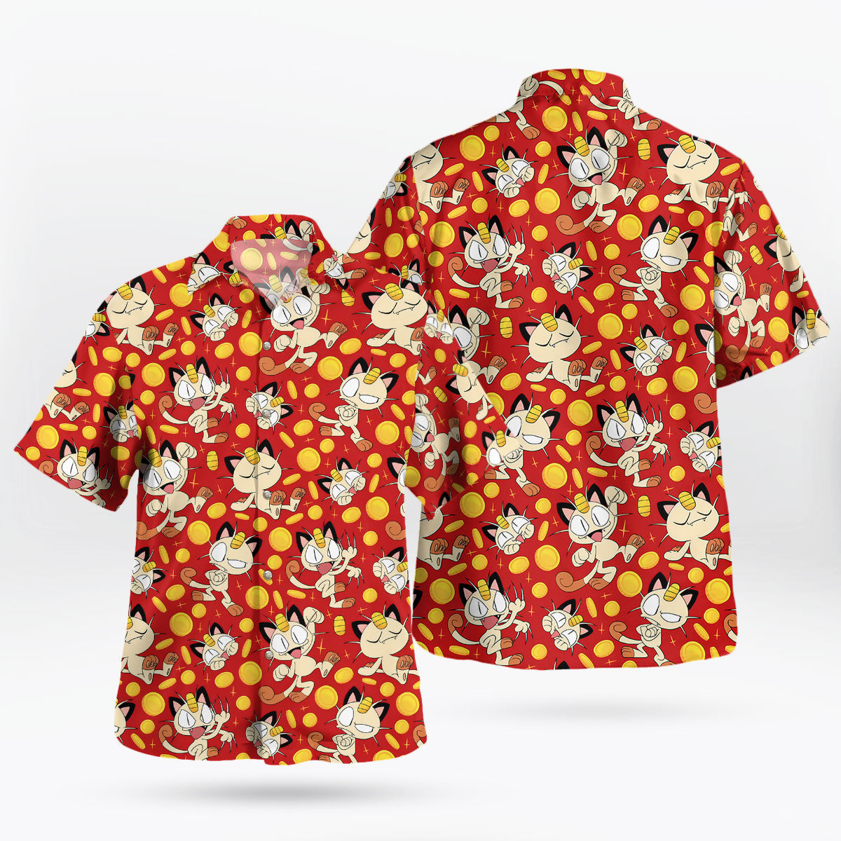 Pokemon Meowth Gold Coins Pattern Hawaiian Shirt