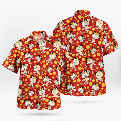 Pokemon Meowth Gold Coins Pattern Hawaiian Shirt