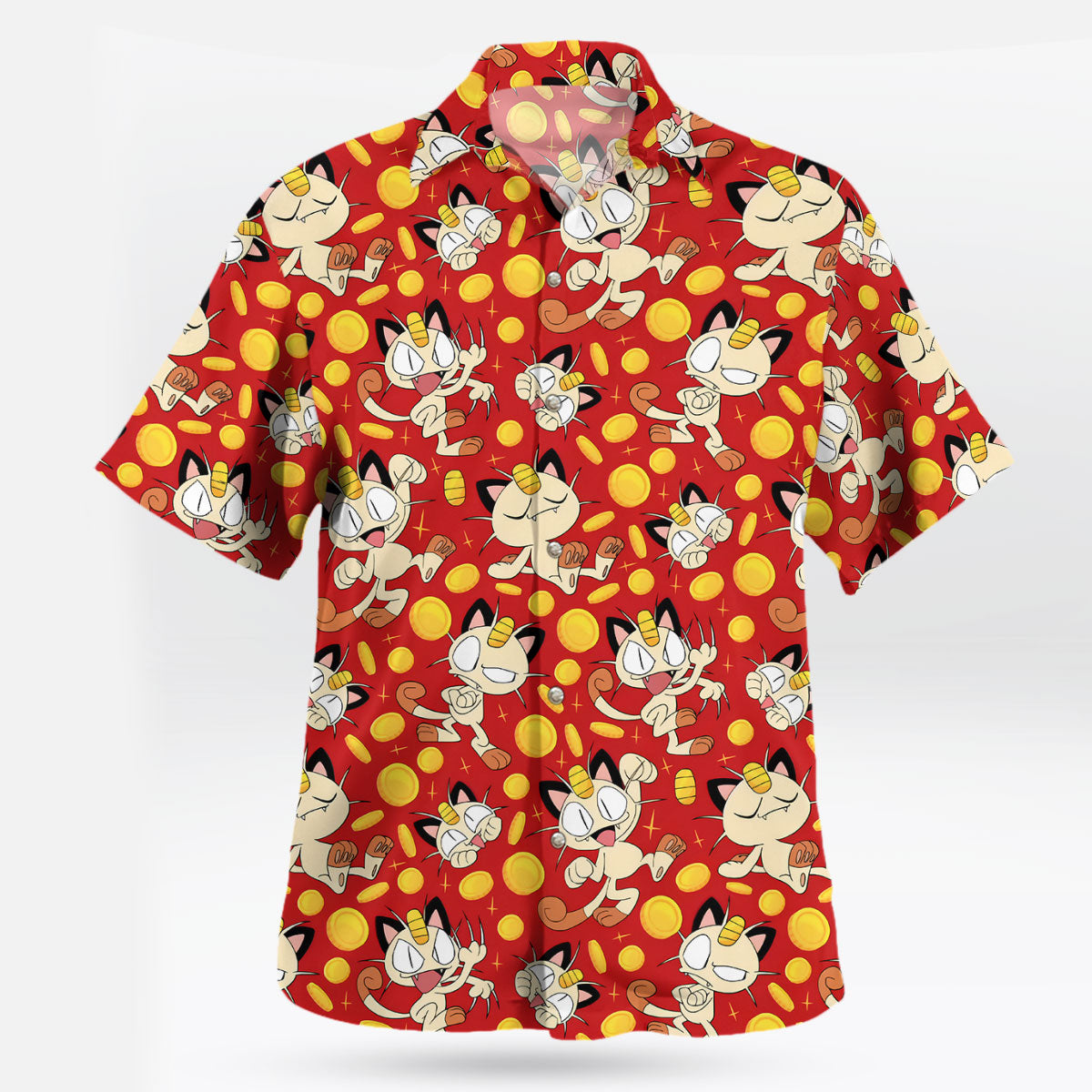 Pokemon Meowth Gold Coins Pattern Hawaiian Shirt